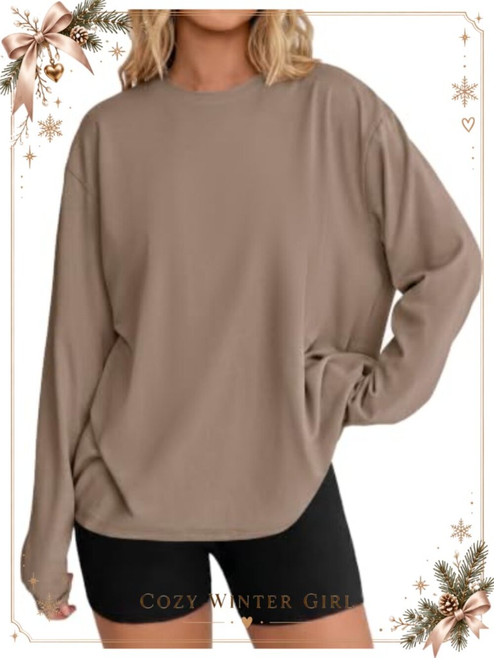 Long Sleeve Oversized Tshirt Cotton Crew Neck Top Casual